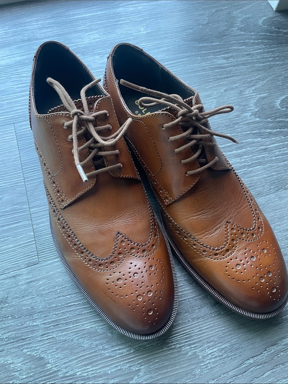 Cole Haan Men’s Tan/Brown Wingtip Derby Oxfords - Picture 2 of 6